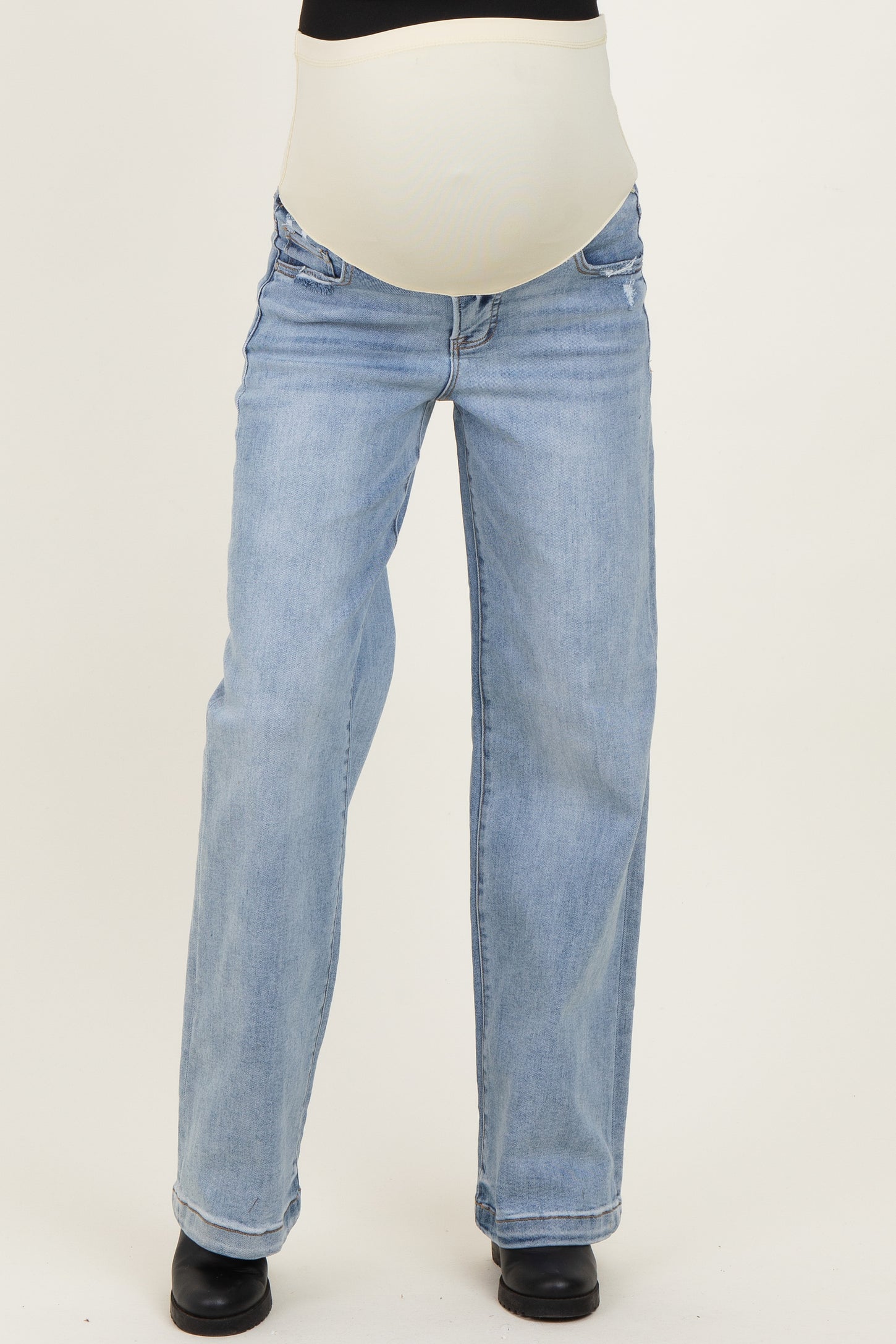 Light Blue Lightly Distressed Maternity Wide Leg Jeans