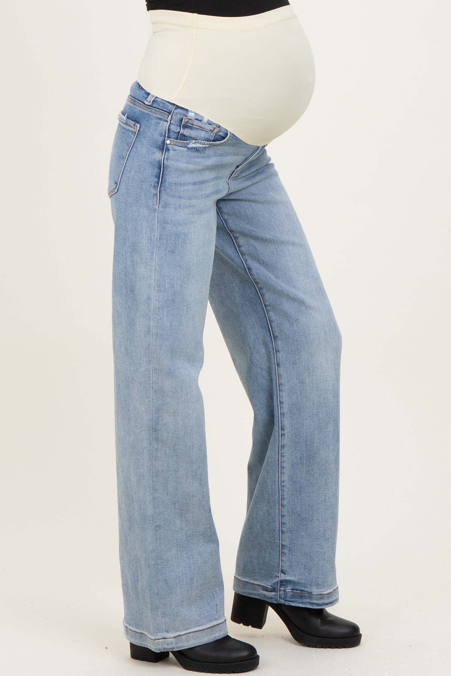 Light Blue Lightly Distressed Maternity Wide Leg Jeans