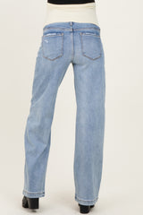 Light Blue Lightly Distressed Maternity Wide Leg Jeans