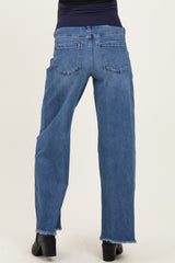 Navy Fray Hem Wide Leg Maternity Jeans