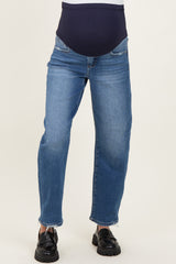 Blue Distressed Slim Barrel Leg Maternity Jeans