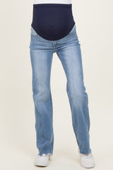 Blue Fray Hem Straight Leg Maternity Jeans