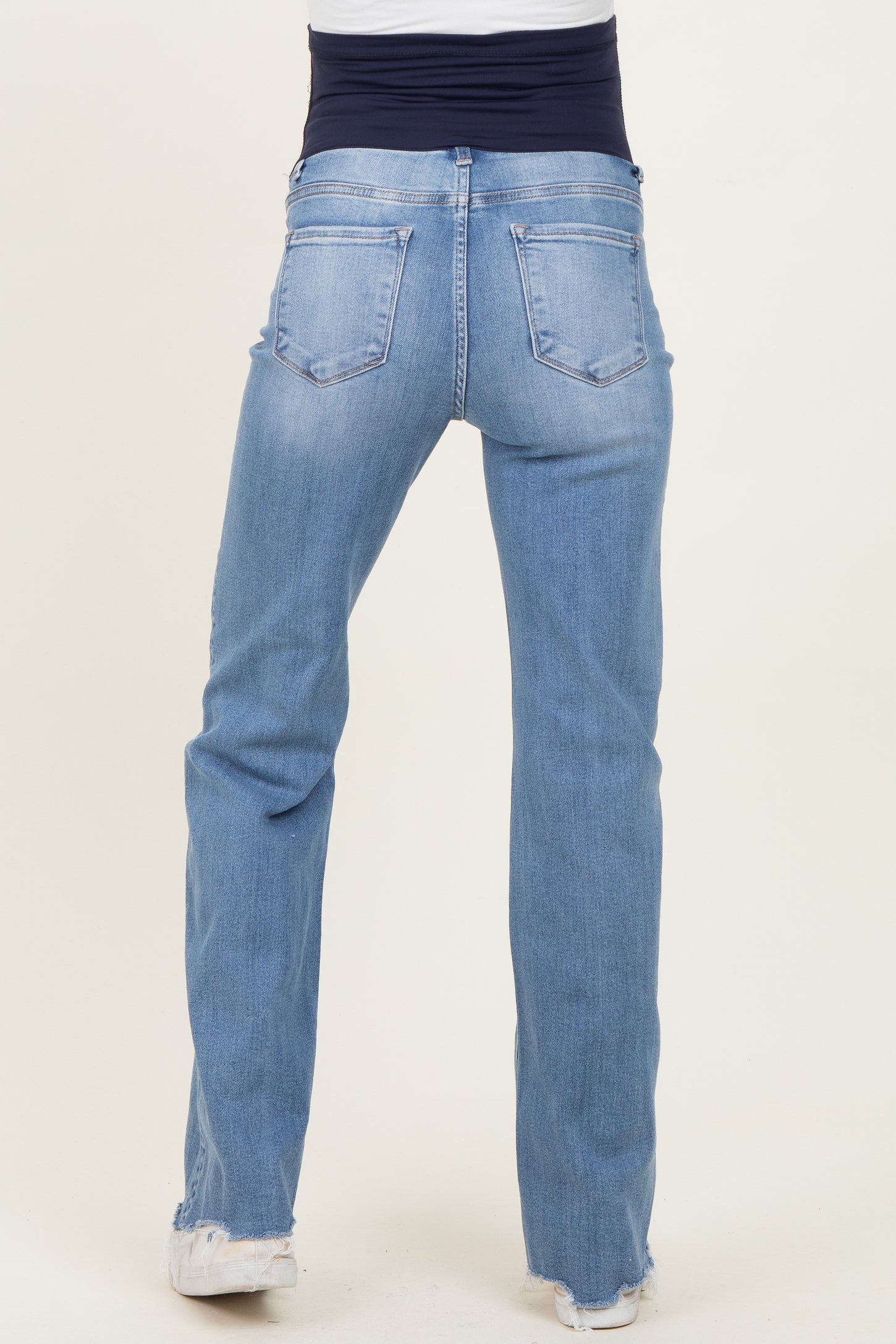 Blue Fray Hem Straight Leg Maternity Jeans