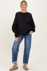 Navy Rolled Hem Maternity Boyfriend Jeans