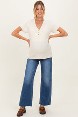 Blue Raw Hem Maternity Cropped Wide Leg Jeans