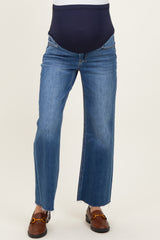 Blue Raw Hem Maternity Cropped Wide Leg Jeans