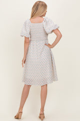 Pink Floral Square Neck Puff Sleeve Midi Dress