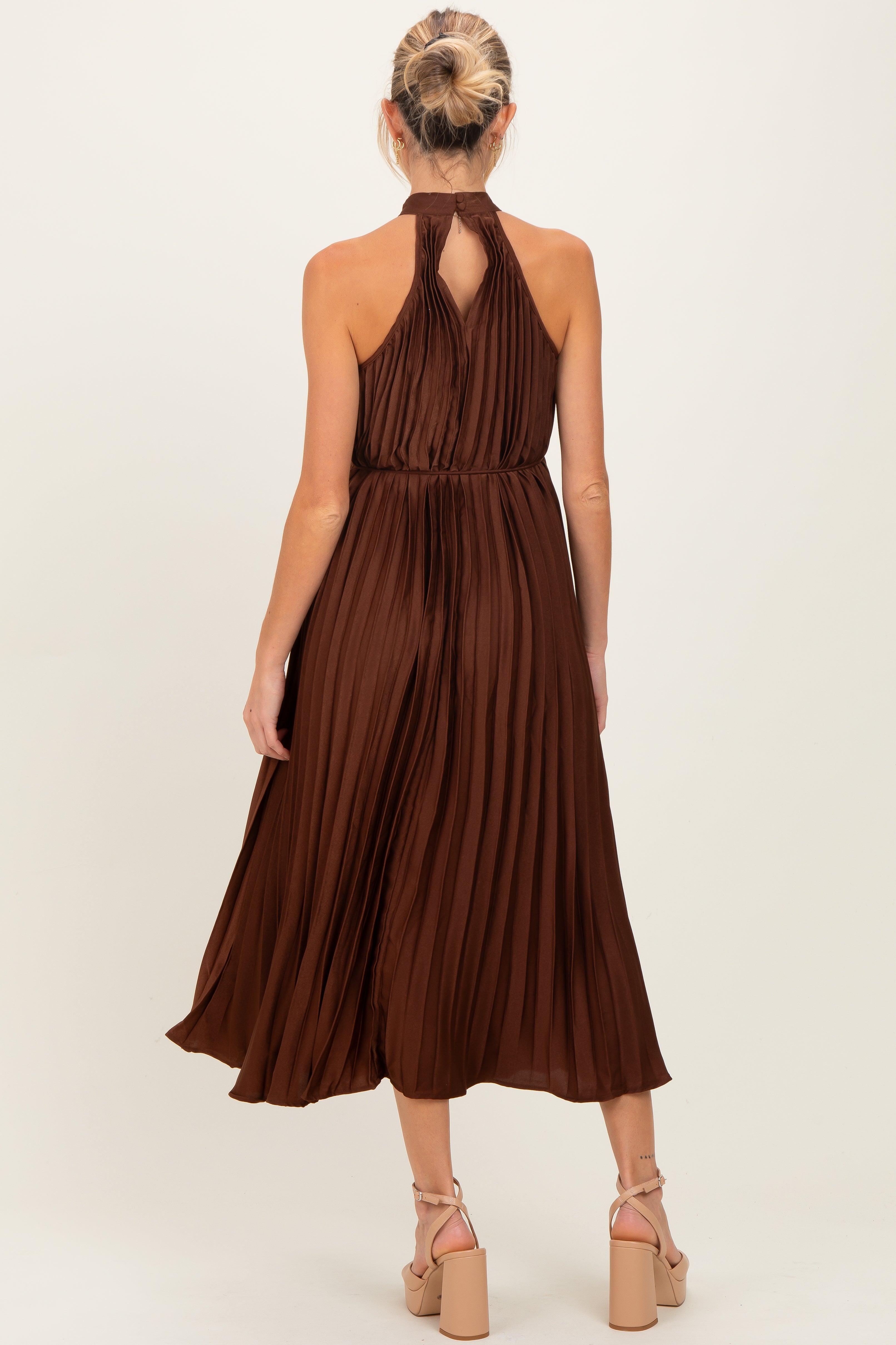 Brown Pleated Maternity Halter Dress – PinkBlush