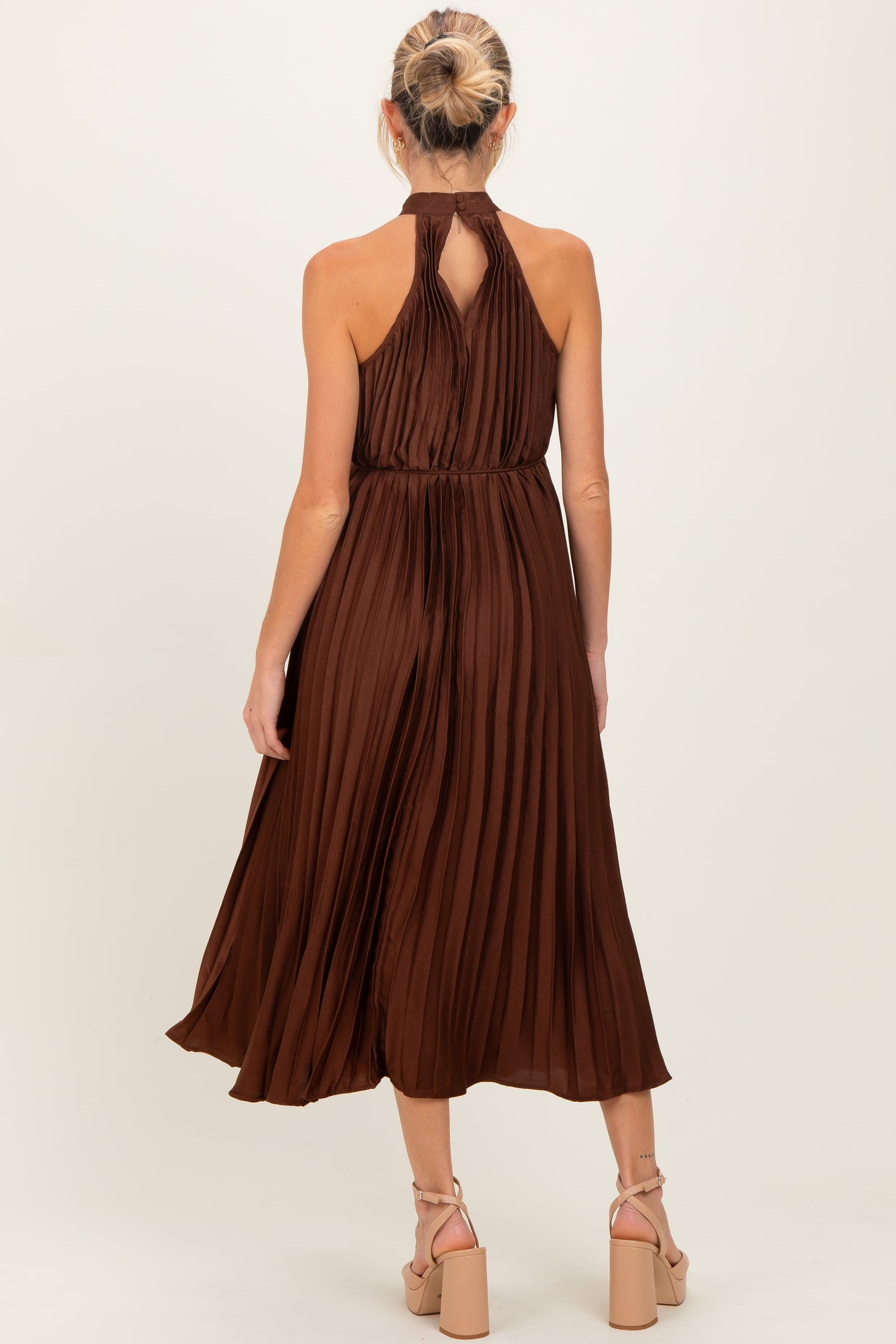 Brown Pleated Maternity Halter Dress – PinkBlush
