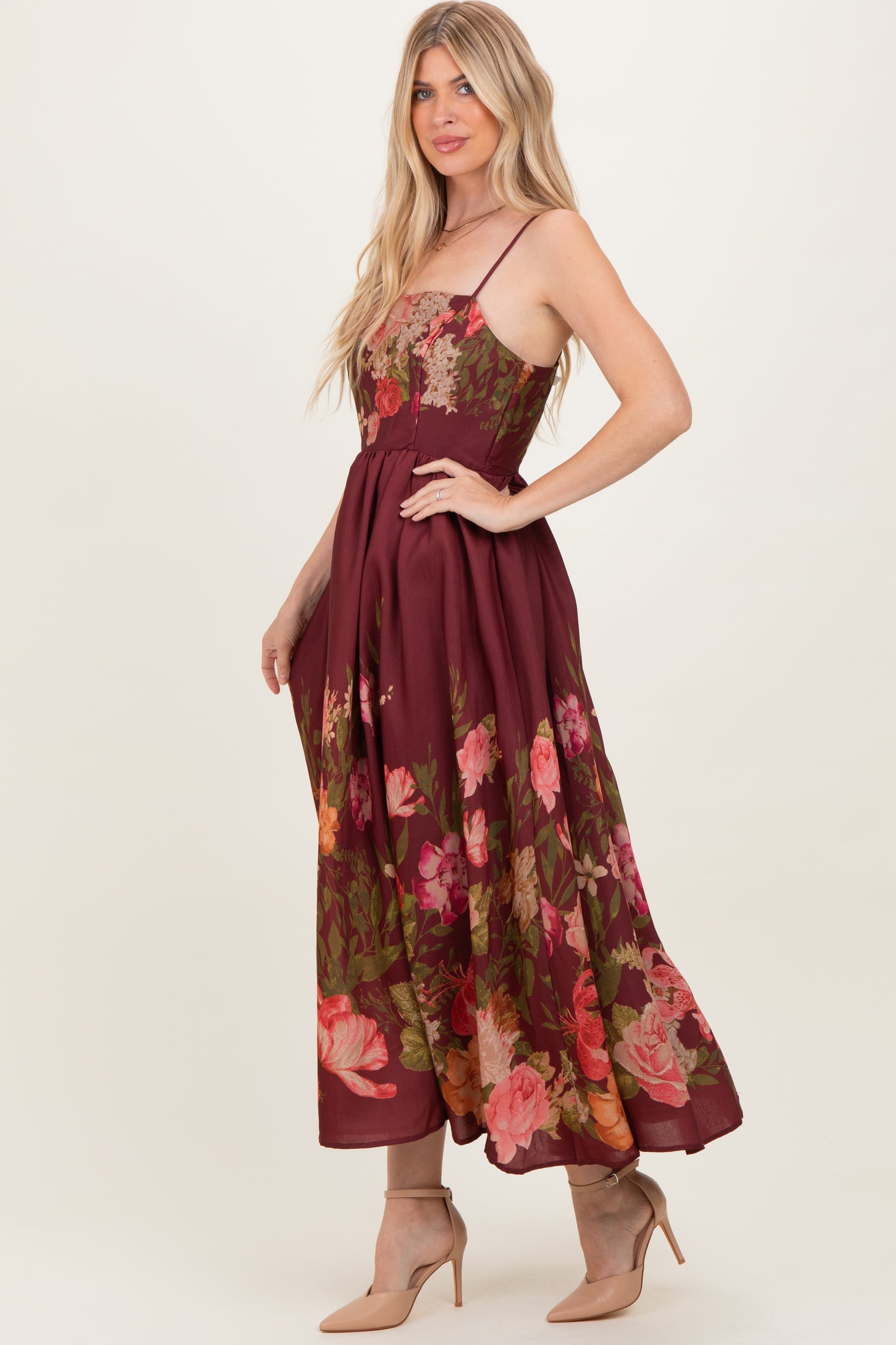 maroon floral maxi dress Baltic Born Womens Katinka Wrap Maxi Dress | Burgundy Multi Floral