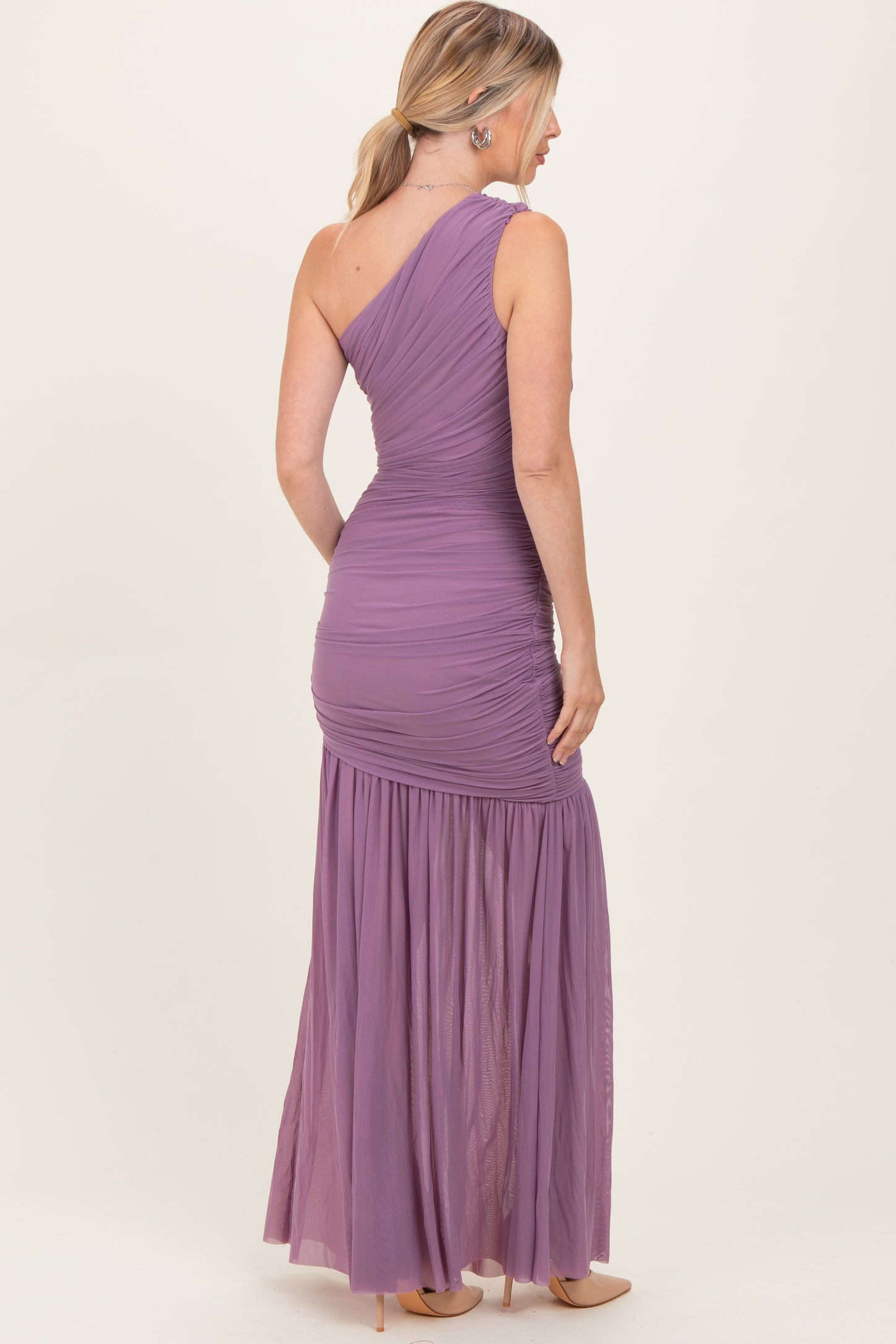 dark purple ruched dress SMOCKED WAIST RUCHED SLEEVE DRESS IN DARK PURPLE