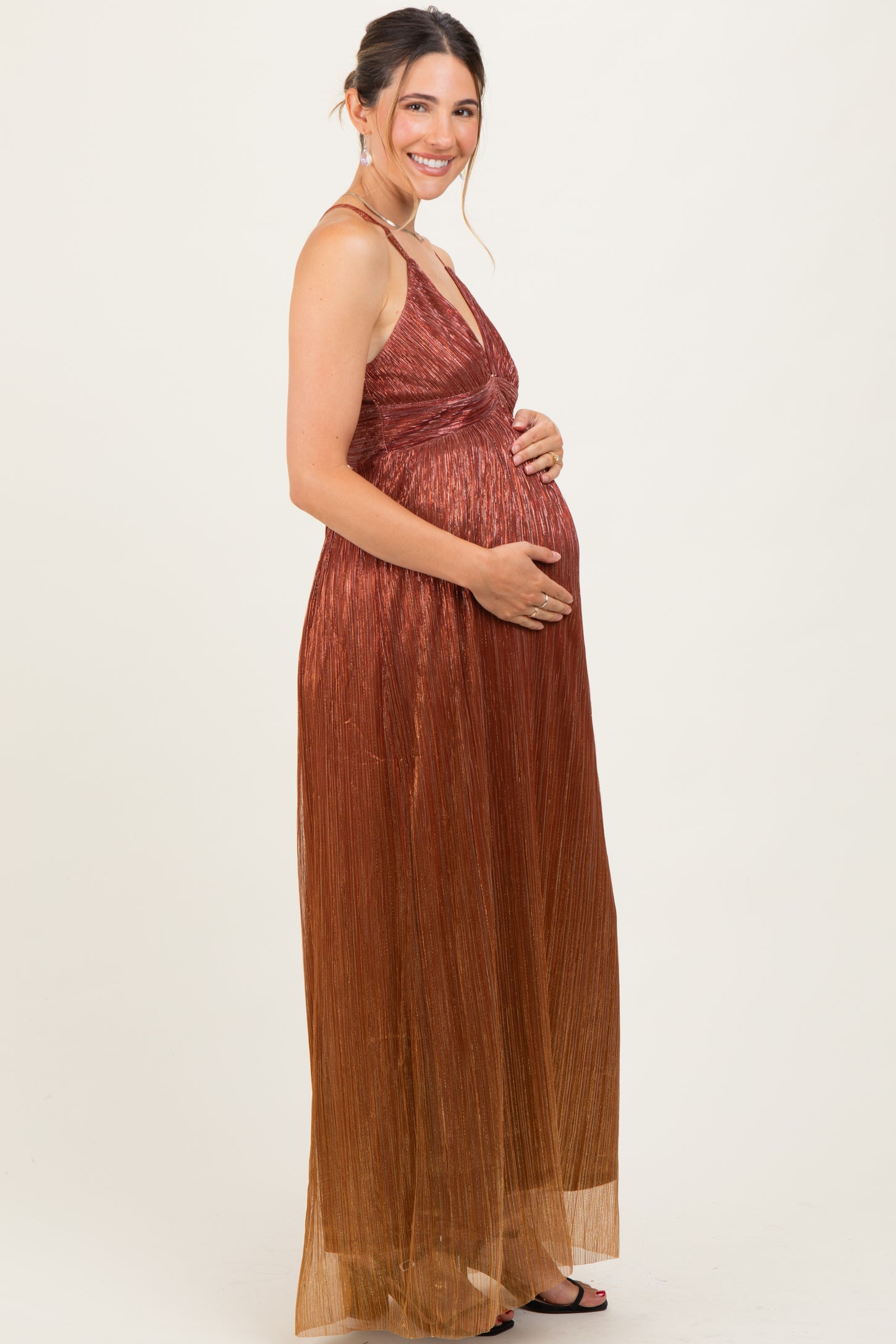 Rust Shimmer Open Tie Back Maternity Maxi Dress