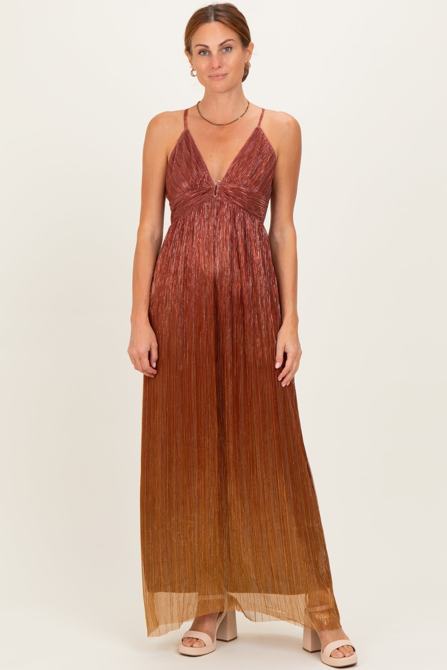 Rust Shimmer Open Tie Back Maxi Dress