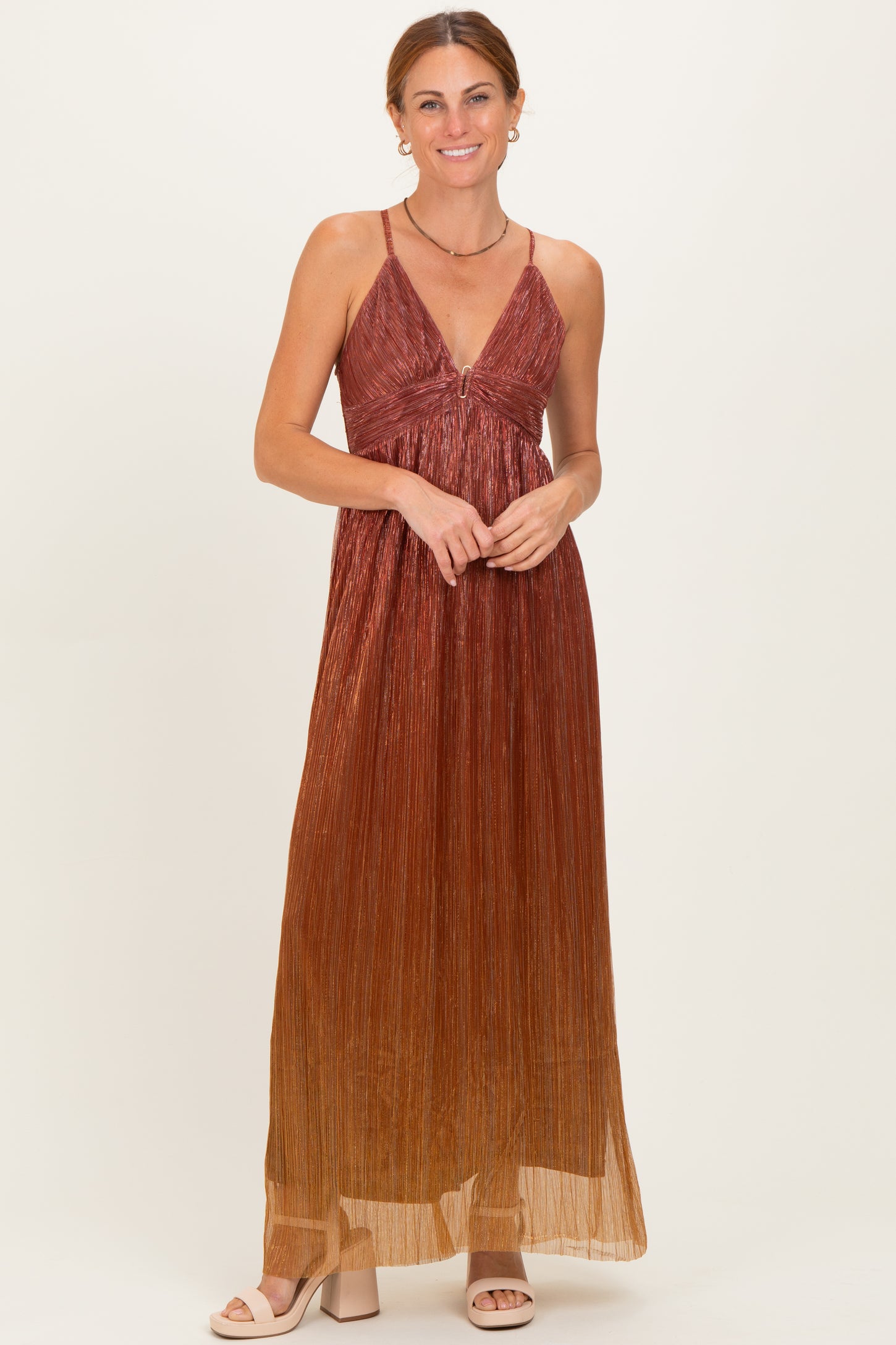Rust Shimmer Open Tie Back Maxi Dress PinkBlush Rust Shimmer Open Tie Back Maxi Dress PinkBlush