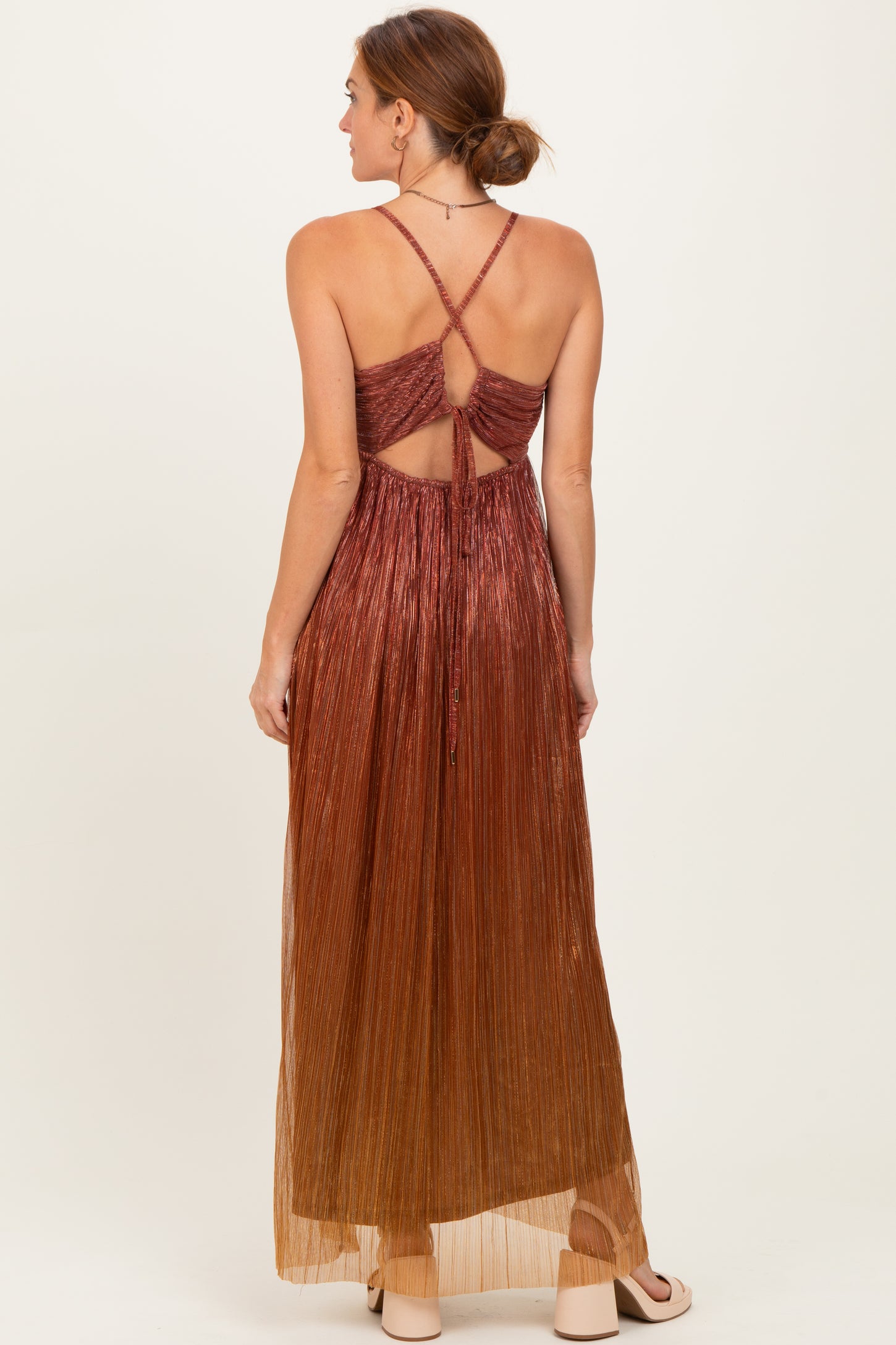 Rust Shimmer Open Tie Back Maxi Dress PinkBlush Rust Shimmer Open Tie Back Maxi Dress PinkBlush