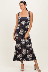 Black Lace Up Back Midi Dress