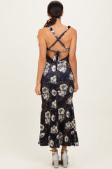 Black Lace Up Back Midi Dress