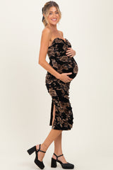 Black Taupe Tube Ruching Midi Maternity Dress
