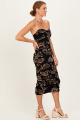 Black Taupe Tube Ruching Midi Dress