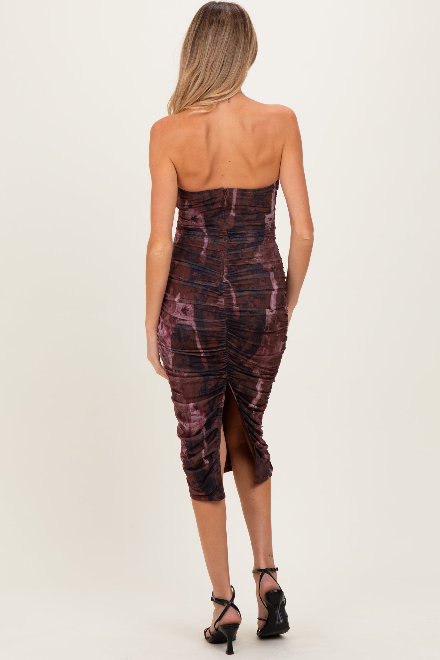 pink and brown maternity dress Salome | Chocolate Brown Twisted Asymmetric Maternity Midi Dress