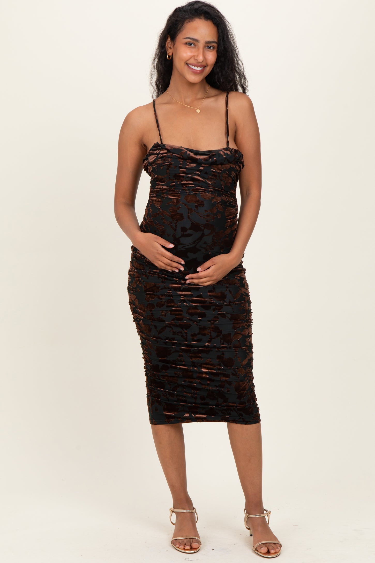Forest Green Ruching Midi Maternity Dress