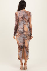 Pink Brown Ruching Midi Dress