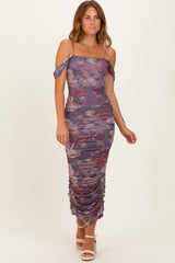 Lavender Floral Ruched Midi Dress