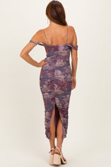 Lavender Floral Ruched Midi Dress