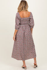 Cream Floral Print Smocked Bodice Maternity Maxi Dress