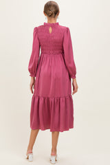 Mauve Mock Neck Satin Smocked Chest Maternity Dress