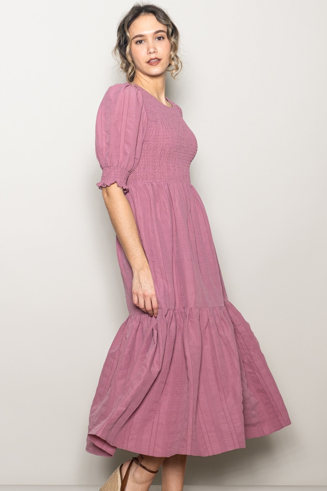 Mauve Textured Flowy Dress