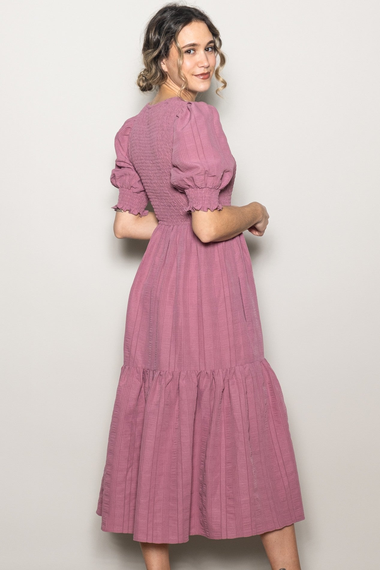 green emerald velvet dress Mauve Textured Flowy Dress