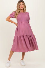 Mauve Textured Flowy Maternity Dress