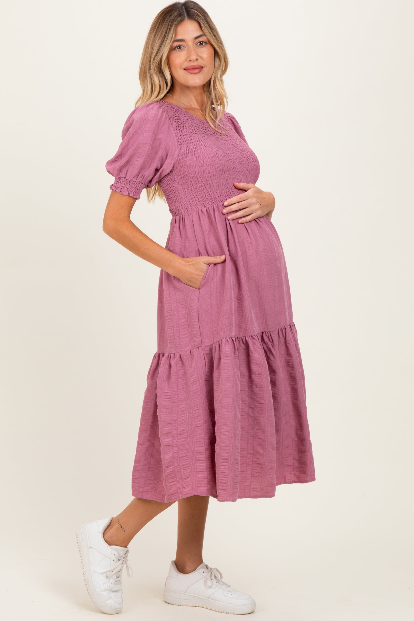 Mauve Textured Flowy Maternity Dress – PinkBlush