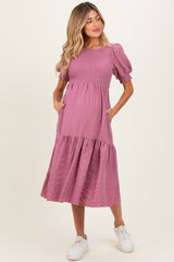 Mauve Textured Flowy Maternity Dress