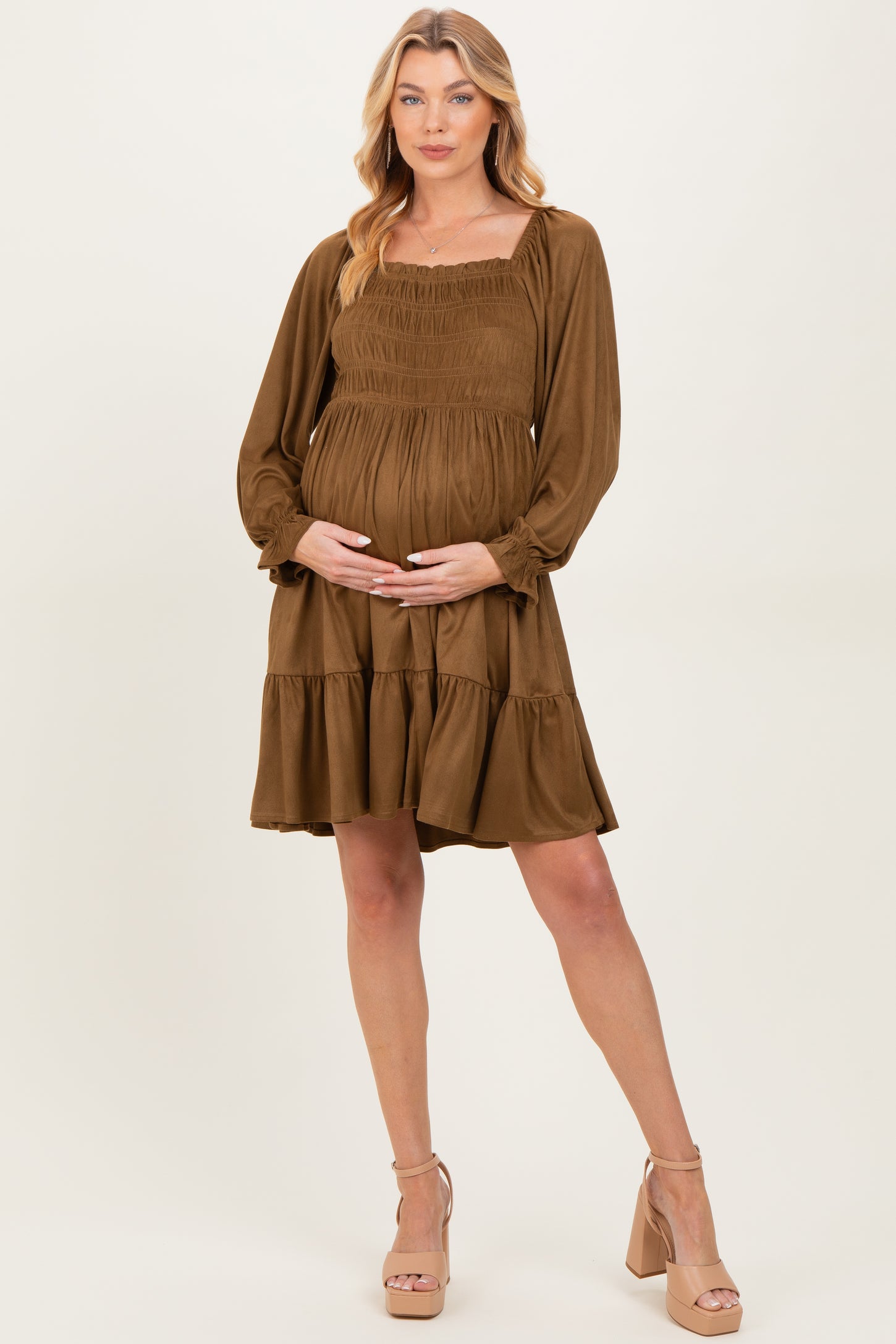 Camel Suede Maternity Dress