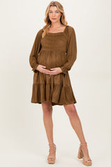 Camel Suede Maternity Dress