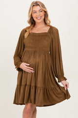 Camel Suede Maternity Dress