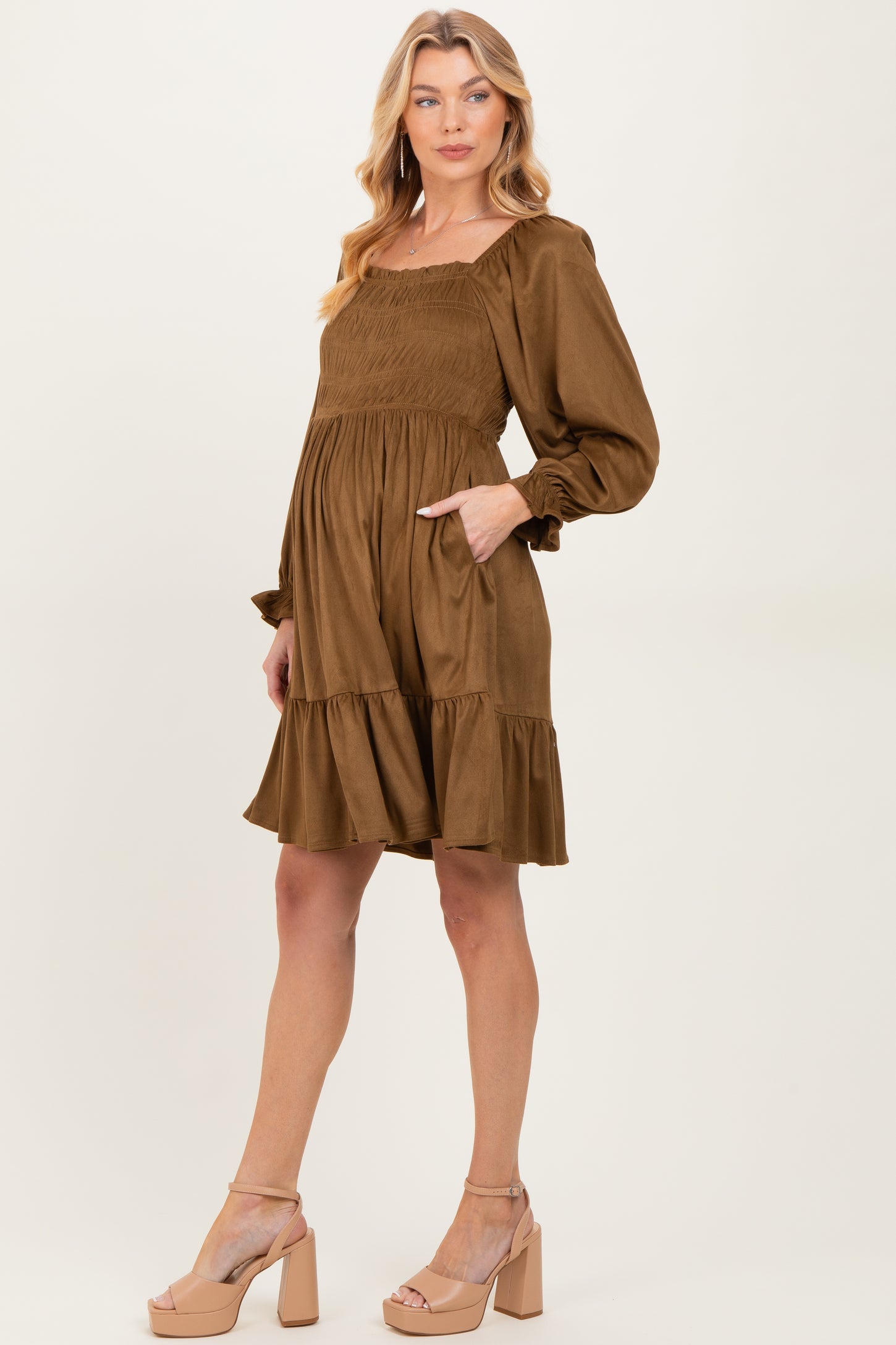 Camel Suede Maternity Dress Camel Suede Maternity Dress