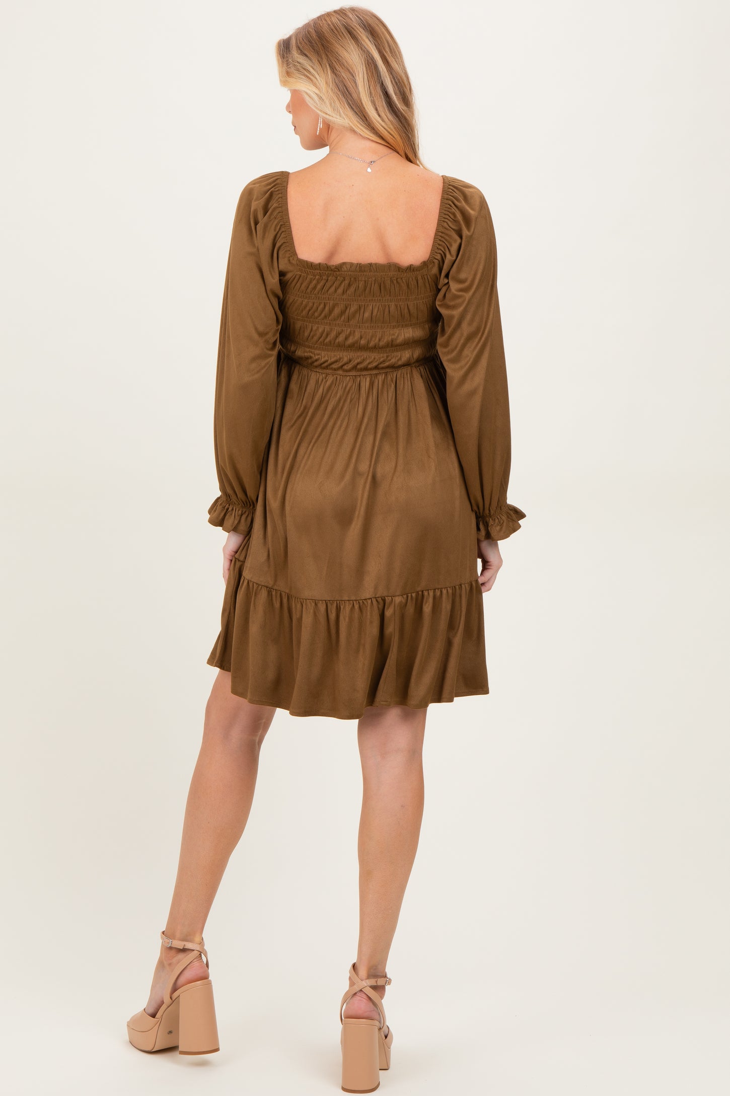 Camel Suede Maternity Dress