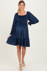 Navy Suede Maternity Dress