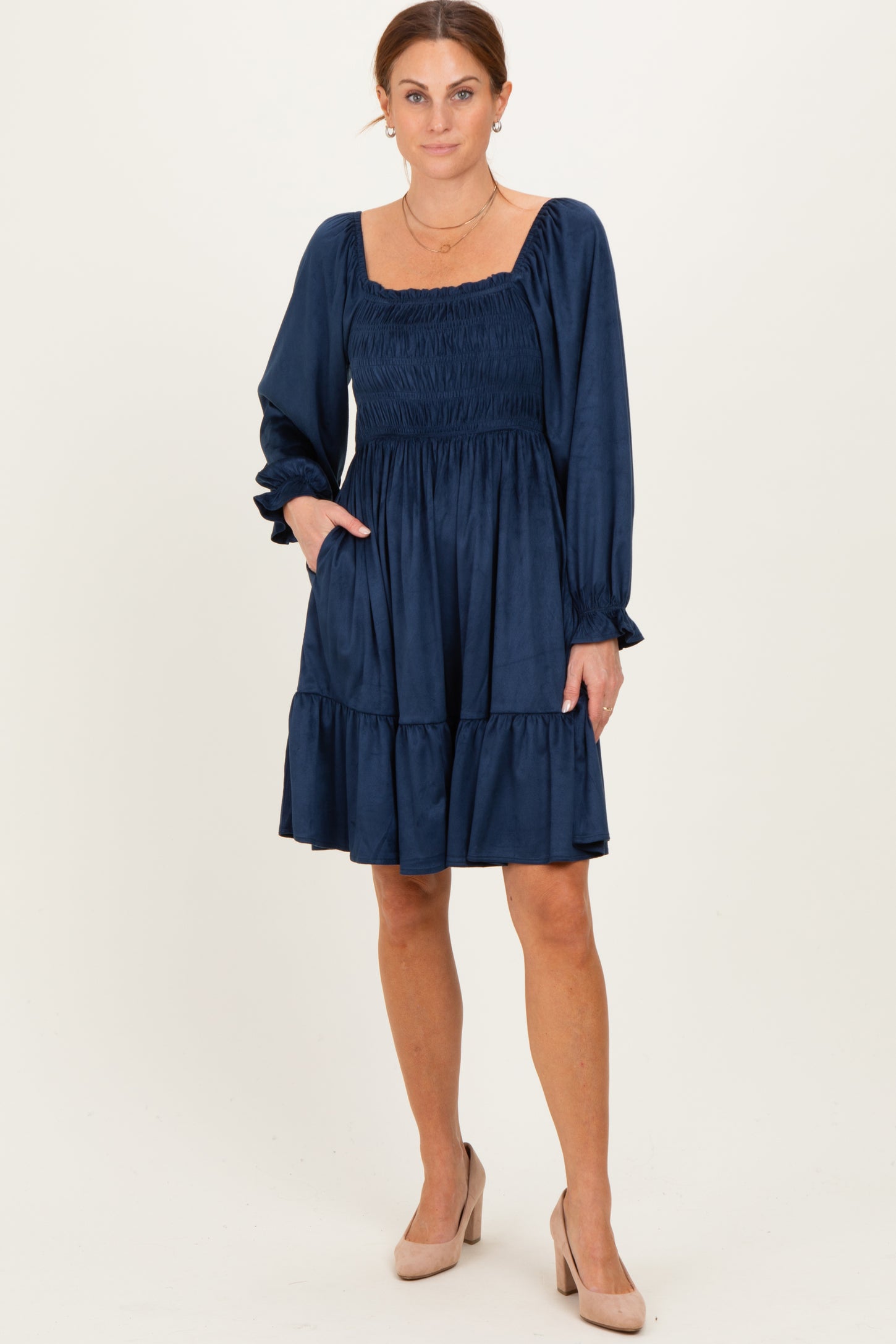 Navy Suede Maternity Dress