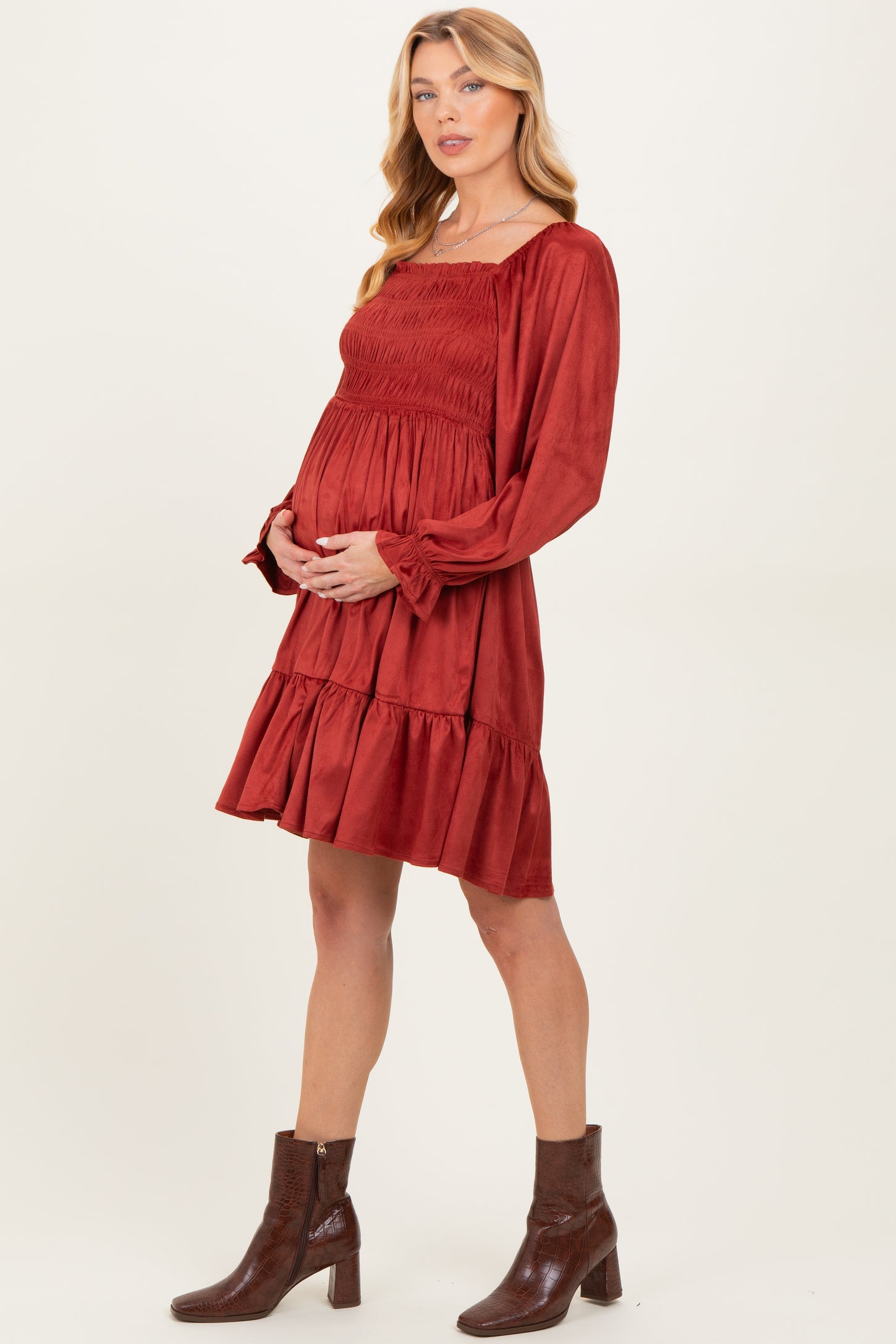 Rust Suede Maternity Dress