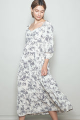 Cream Antique Floral Neck Maxi Dress