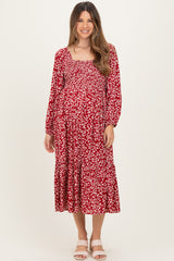Red Floral Square Neck Maternity Maxi Dress