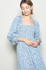 Dusty Blue Floral Square Neck Maxi Dress