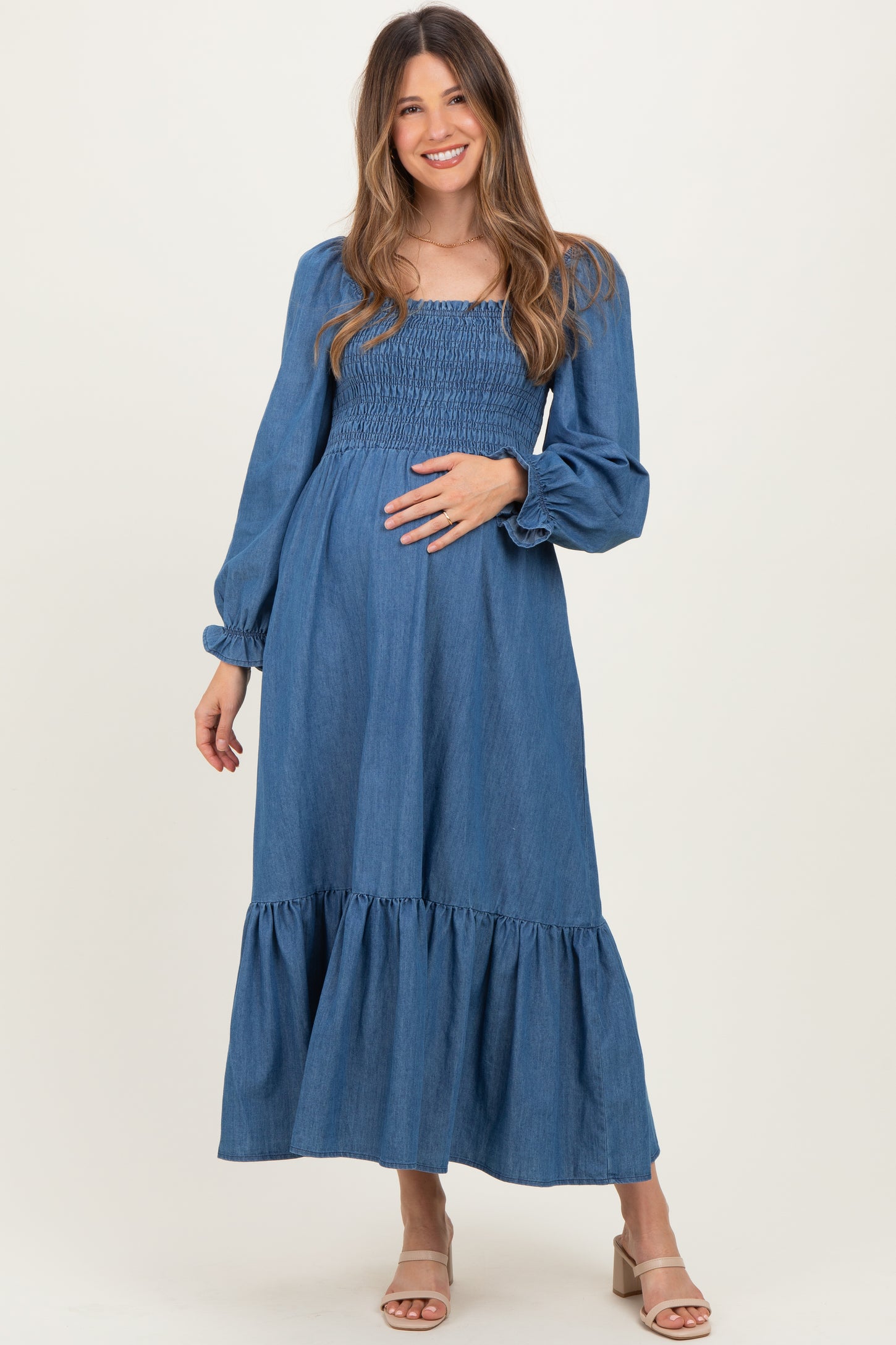 Denim Washed Sweetheart Maternity Maxi Dress Denim Washed Sweetheart Maternity Maxi Dress
