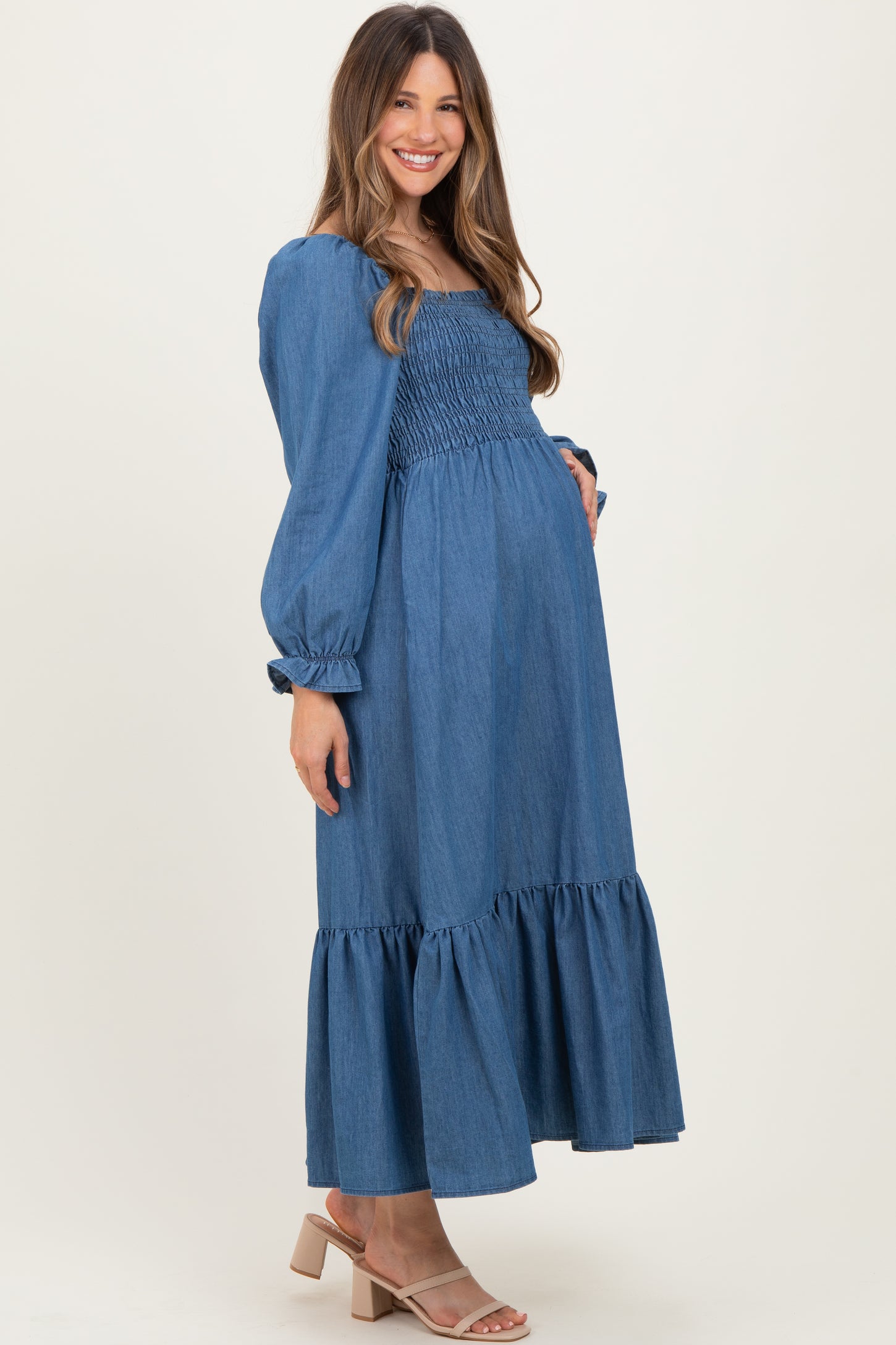 Denim Washed Sweetheart Maternity Maxi Dress Denim Washed Sweetheart Maternity Maxi Dress