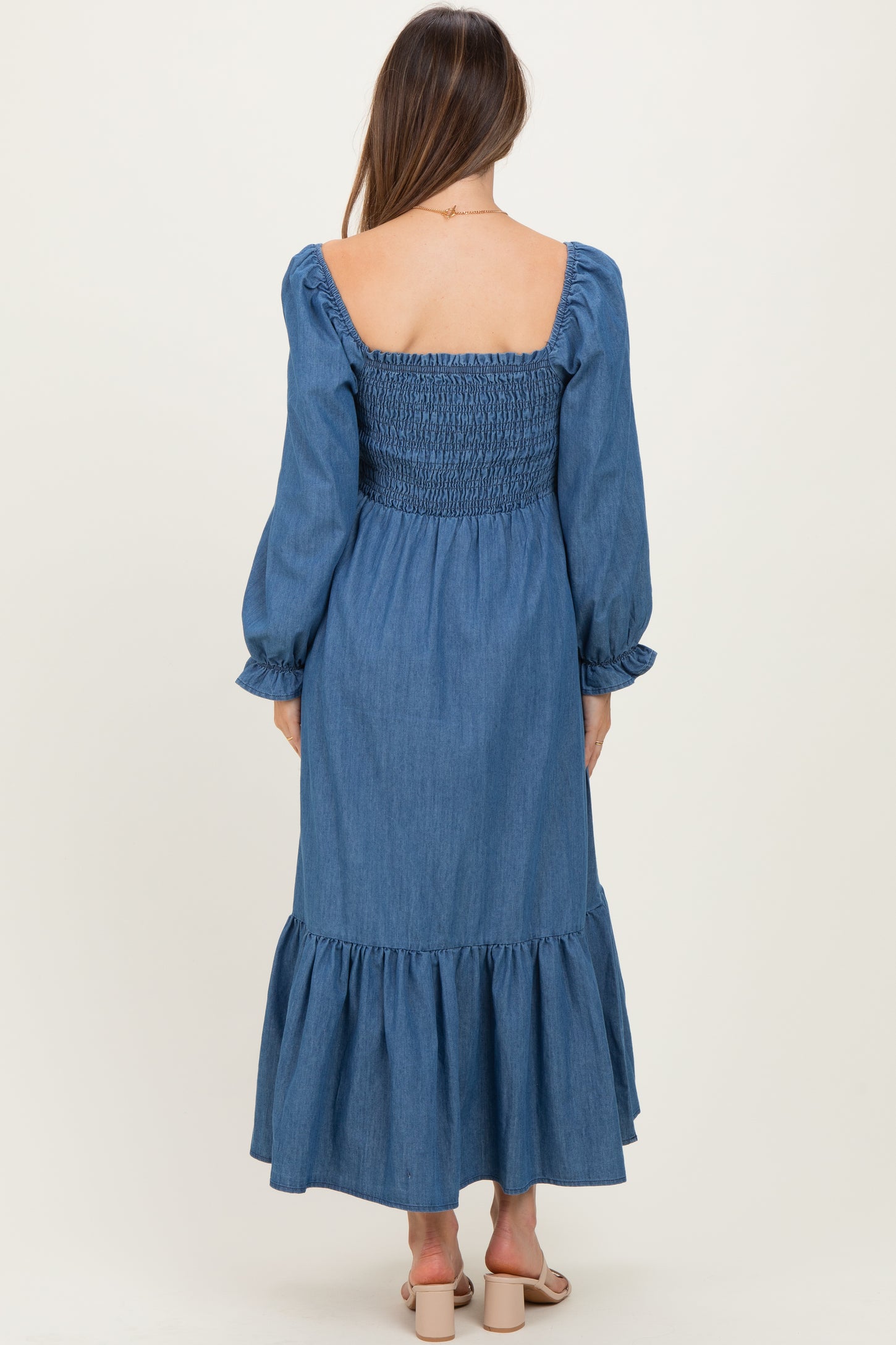 Denim Washed Sweetheart Maternity Maxi Dress