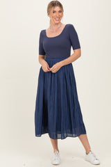 Navy Scoop Neck Pleated Skirt Ballet Dress